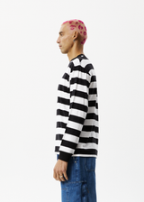 Afends Mens Needle - Recycled Striped Long Sleeve Logo T-Shirt - Black Stripe - Afends mens needle   recycled striped long sleeve logo t shirt   black stripe   sustainable clothing   streetwear