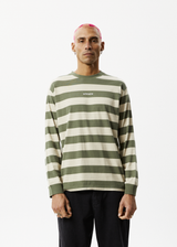 Afends Mens Needle - Recycled Striped Long Sleeve Logo T-Shirt - Cypress Stripe - Afends mens needle   recycled striped long sleeve logo t shirt   cypress stripe   sustainable clothing   streetwear