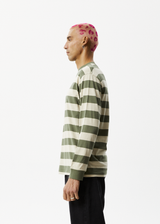 Afends Mens Needle - Recycled Striped Long Sleeve Logo T-Shirt - Cypress Stripe - Afends mens needle   recycled striped long sleeve logo t shirt   cypress stripe   sustainable clothing   streetwear