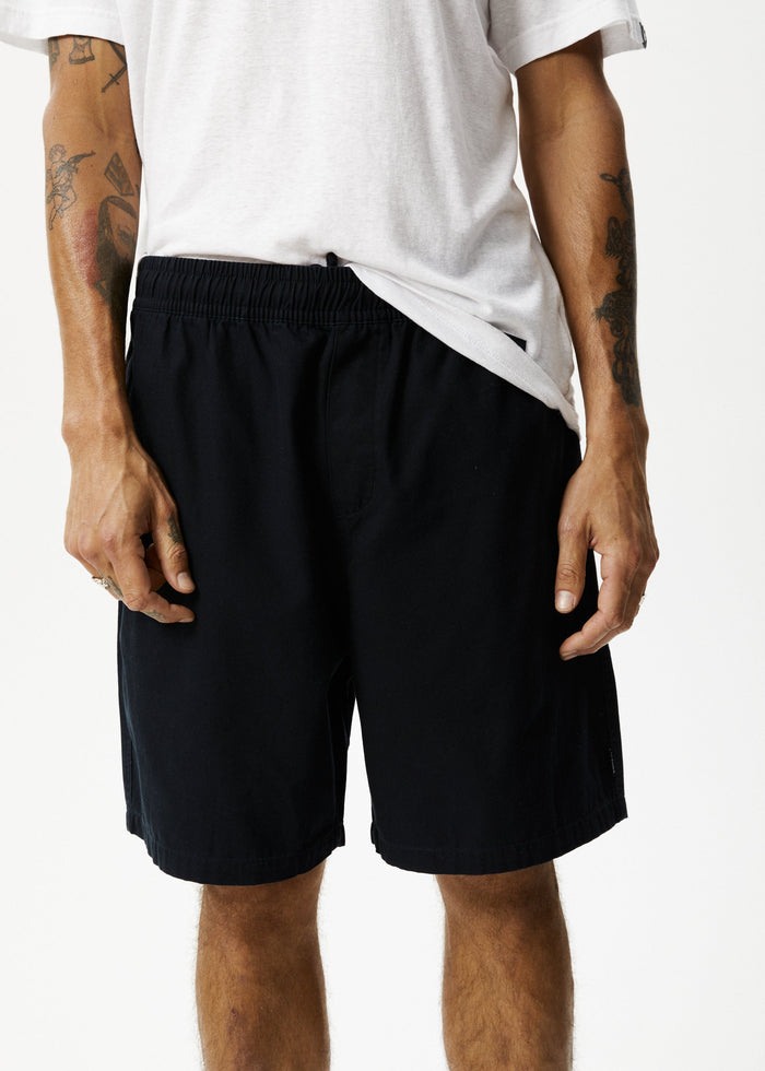 Afends Mens Ninety Eights - Recycled Baggy Elastic Waist Shorts - Black - Sustainable Clothing - Streetwear