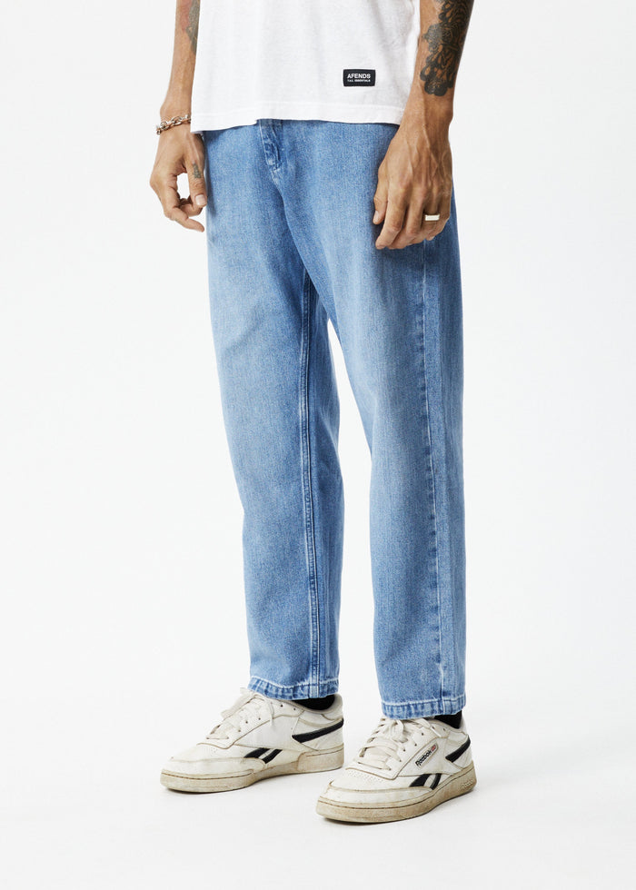 Afends Mens Ninety Twos - Hemp Denim Relaxed Jeans - Worn Blue - Sustainable Clothing - Streetwear