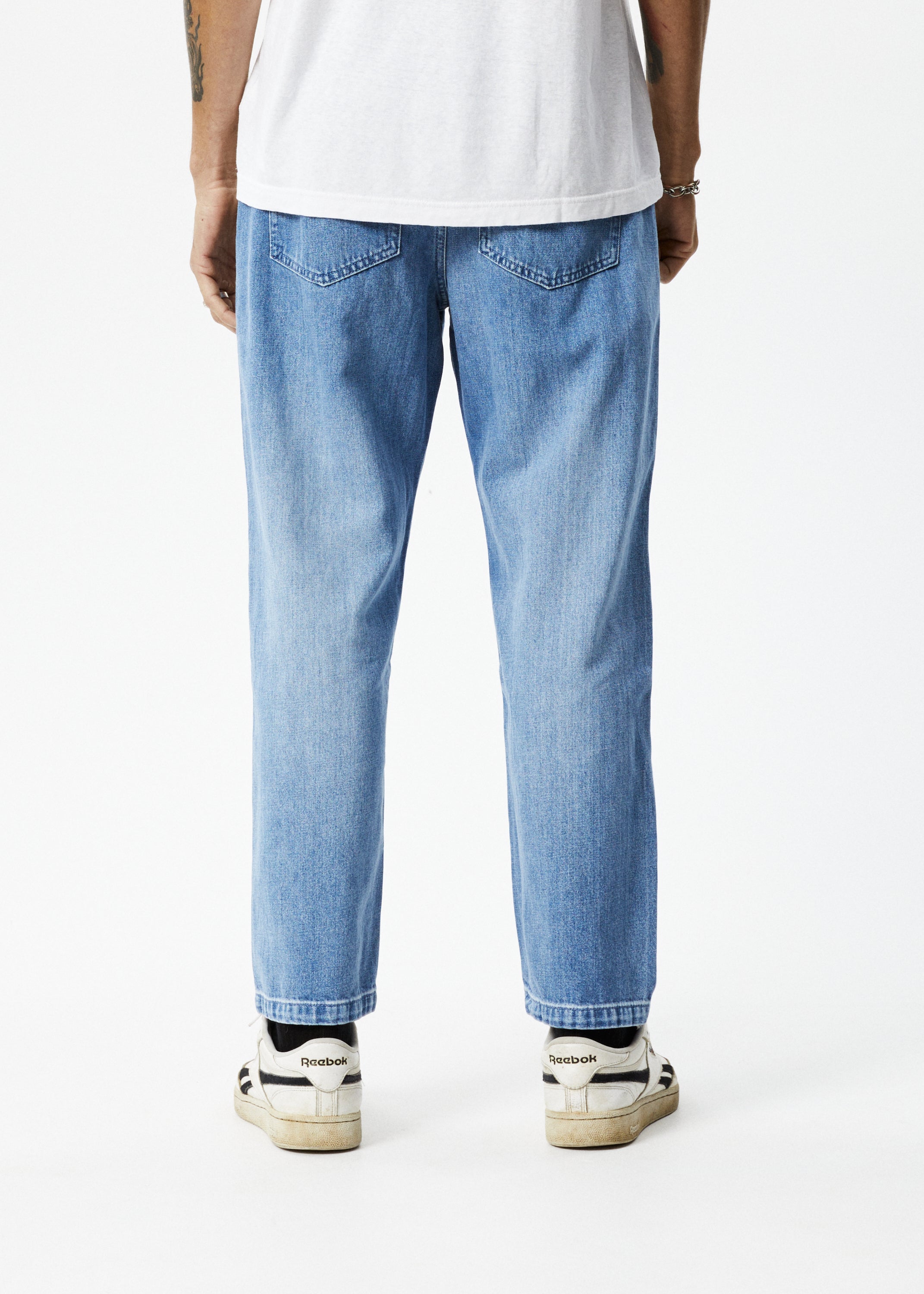 Afends Mens Ninety Twos Hemp Denim Relaxed Jeans Worn Blue