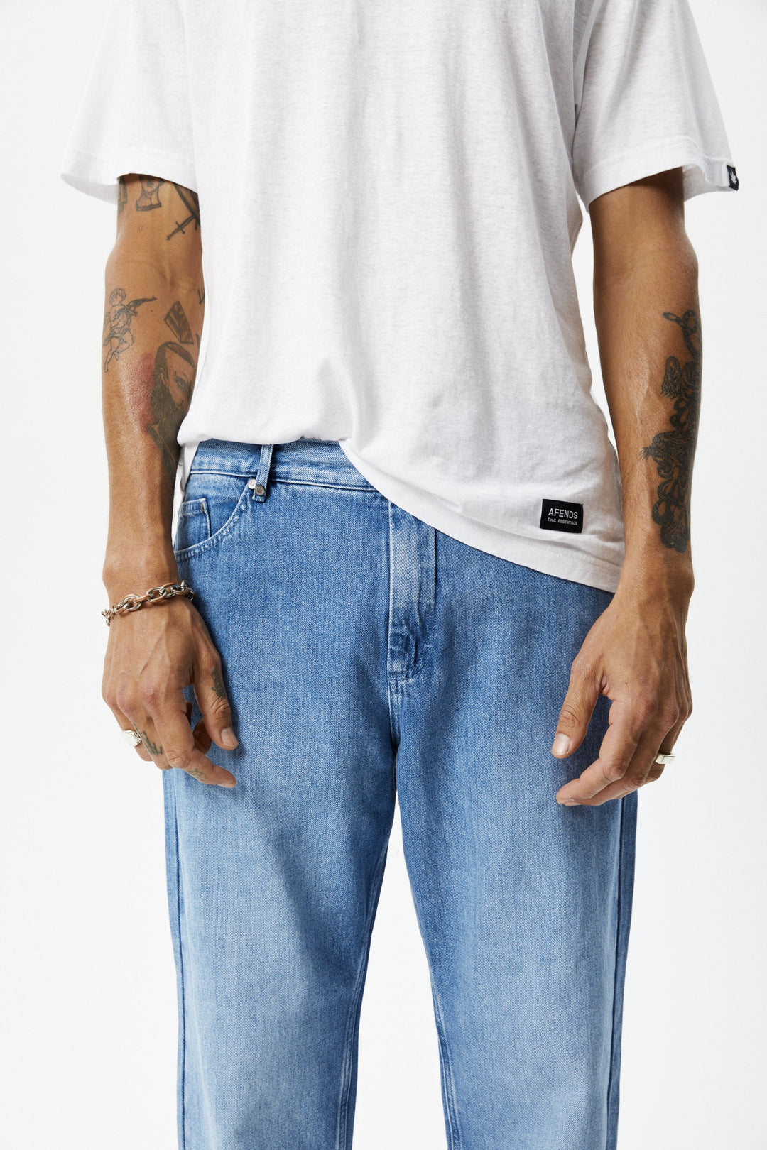 Afends Mens Ninety Twos - Hemp Denim Relaxed Jeans - Worn Blue - Sustainable Clothing - Streetwear