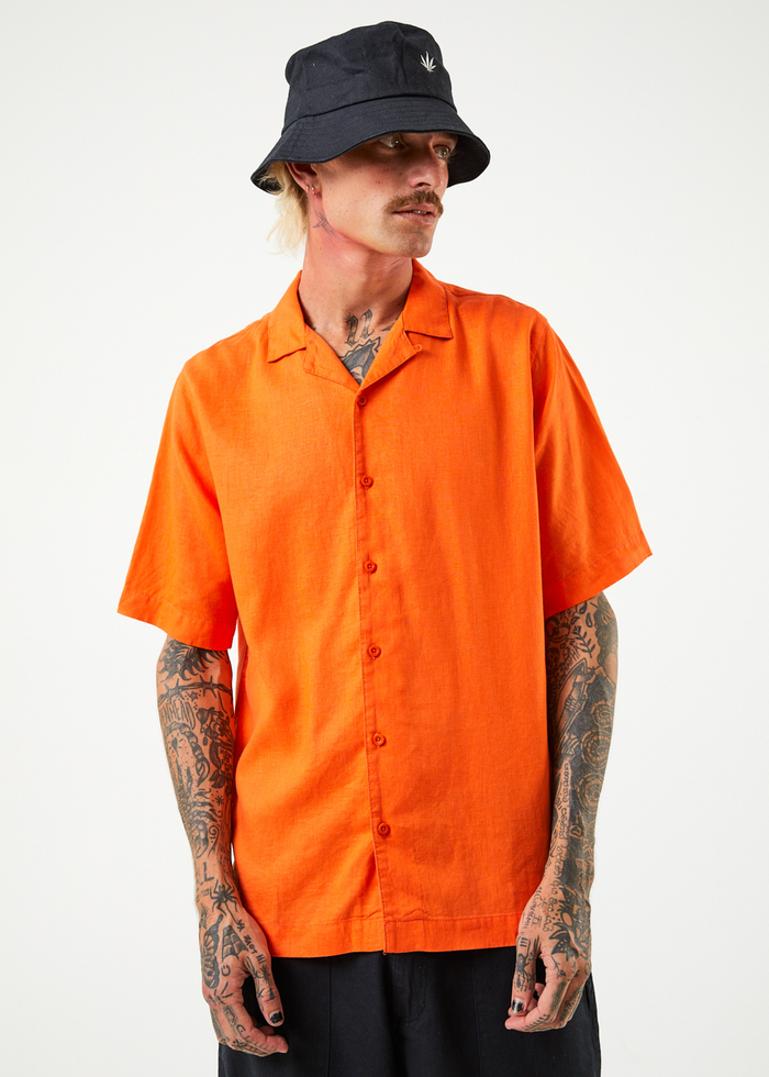 Afends Mens Daily - Hemp Cuban Short Sleeve Shirt - Orange - Sustainable Clothing - Streetwear