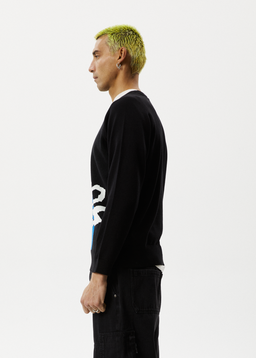 Afends Mens Orbital - Raglan Knitted Crew Neck Jumper - Black - Sustainable Clothing - Streetwear