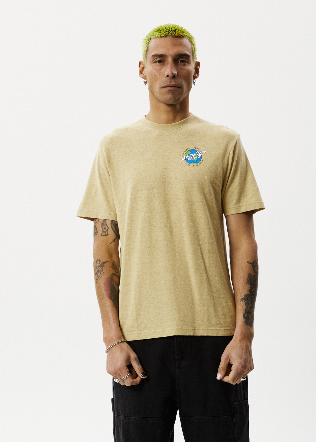 Afends Mens Orbital - Retro Graphic T-Shirt - Camel - Sustainable Clothing - Streetwear