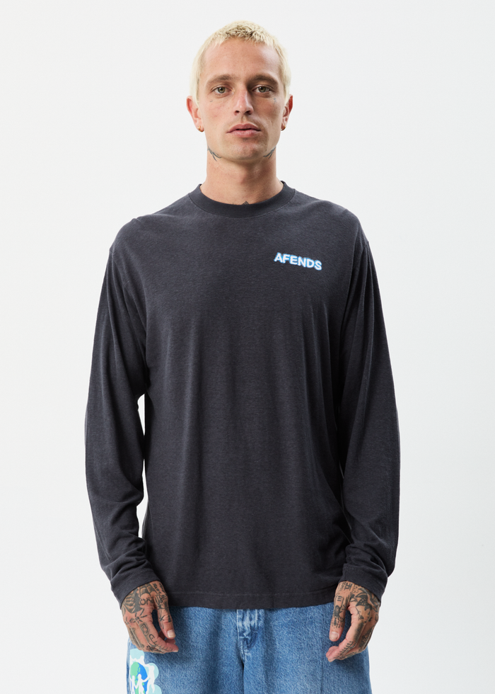 Afends Mens Cosmic - Hemp Long Sleeve Graphic T-Shirt - Charcoal - Sustainable Clothing - Streetwear