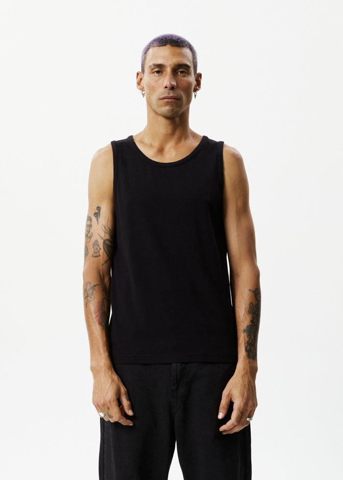 Afends Mens Paramount - Recycled Ribbed Singlet - Black - Sustainable Clothing - Streetwear