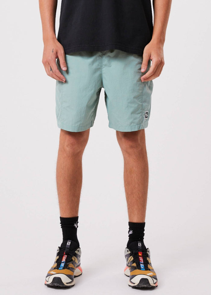 Afends Mens Patrol - Unisex Recycled Elastic Waist Shorts - Sage - Sustainable Clothing - Streetwear