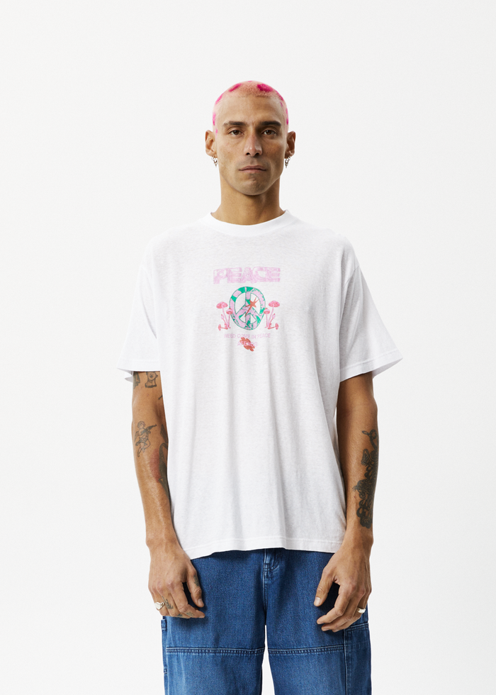 Afends Mens Peace - Boxy Graphic T-Shirt - White - Sustainable Clothing - Streetwear