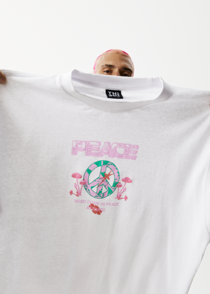 Afends Mens Peace - Boxy Graphic T-Shirt - White - Sustainable Clothing - Streetwear