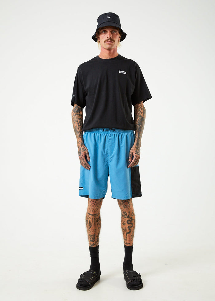 Afends Mens Polar - Recycled Elastic Waist Spray Shorts - Dark Teal - Sustainable Clothing - Streetwear