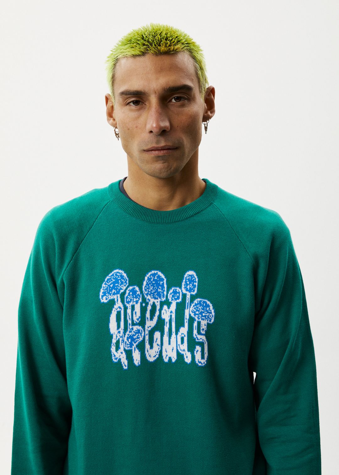 Afends Mens Psychedelic - Raglan Knitted Crew Neck Jumper - Emerald - Sustainable Clothing - Streetwear