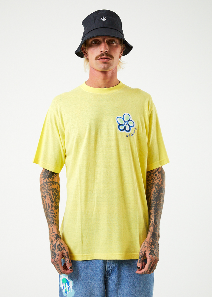 Afends Mens Rave - Hemp Retro Graphic T-Shirt - Lemonade - Sustainable Clothing - Streetwear