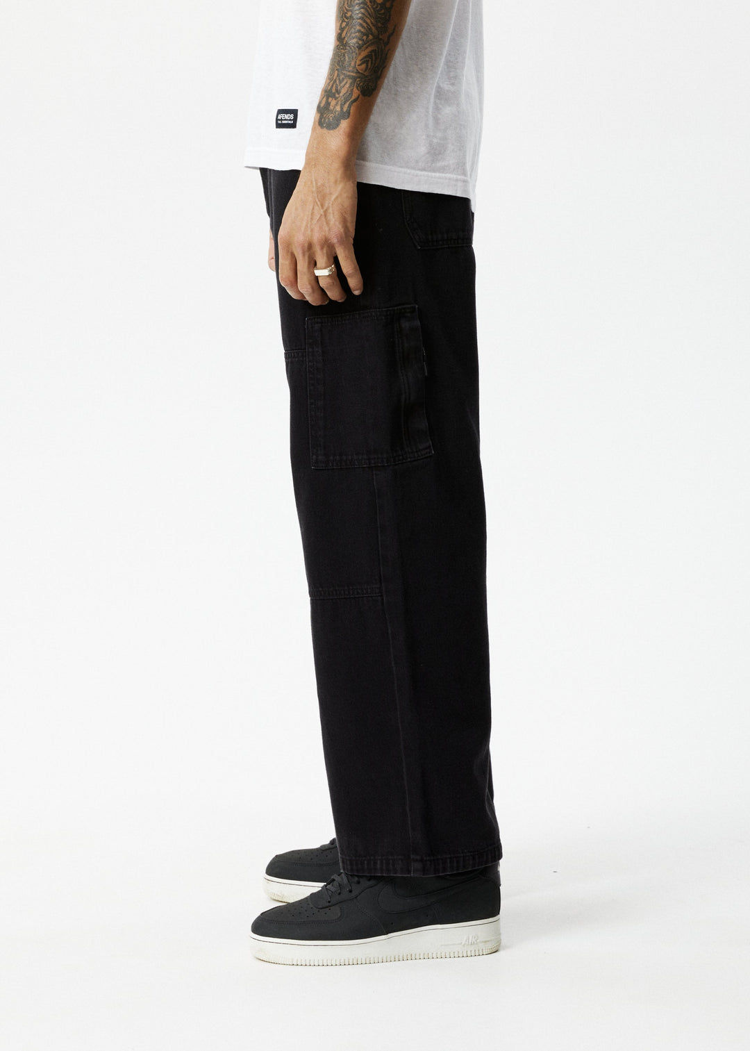 Afends Mens Richmond - Organic Denim Baggy Workwear Jeans - Washed Black - Sustainable Clothing - Streetwear