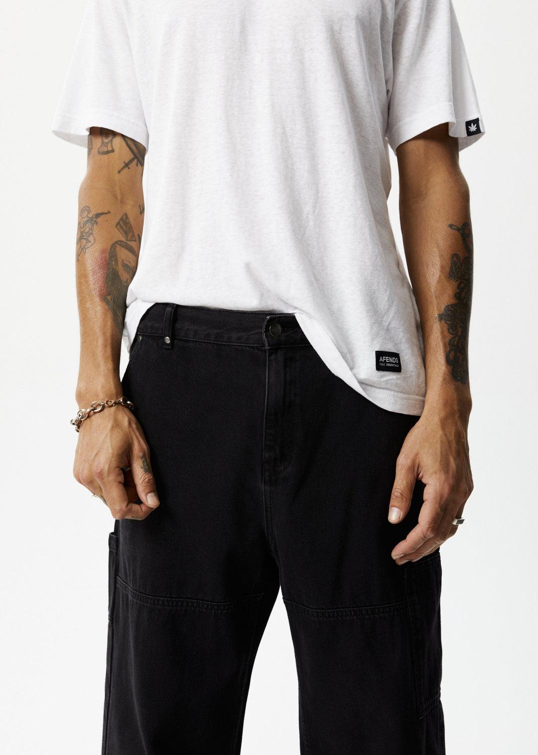 Afends Mens Richmond - Organic Denim Baggy Workwear Jeans - Washed Black - Sustainable Clothing - Streetwear