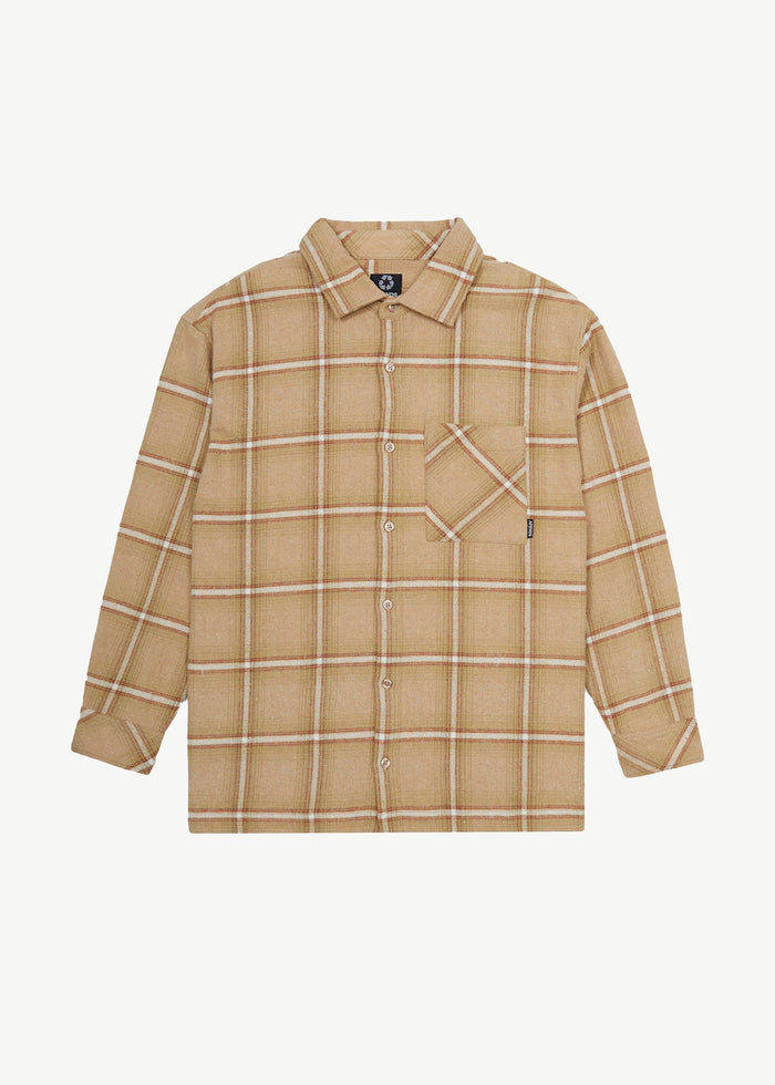 Afends Mens Sandstorm - Flannel Long Sleeve Shirt - Camel Check - Sustainable Clothing - Streetwear