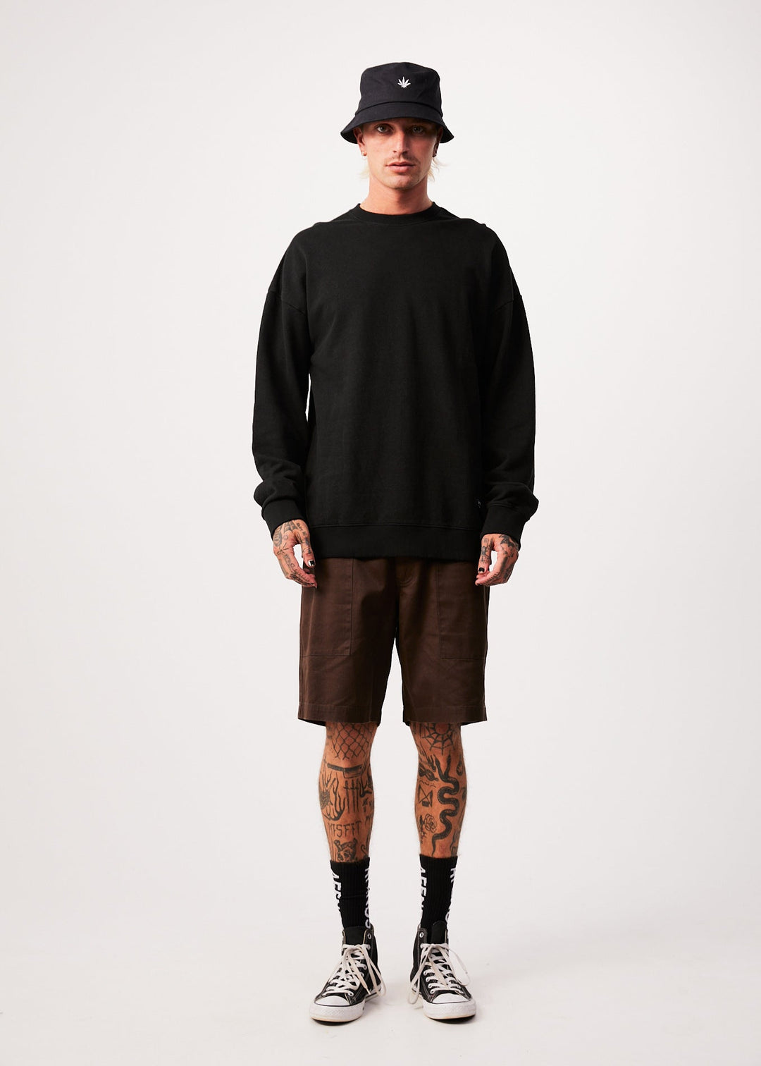 Afends Mens Sativa - Hemp Crew Neck Jumper - Black - Sustainable Clothing - Streetwear