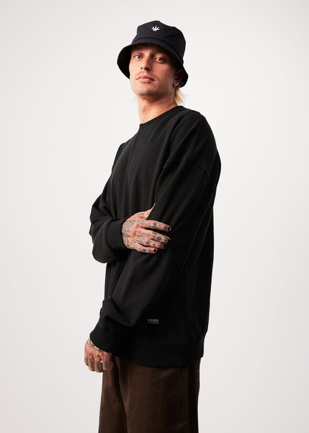 Afends Mens Sativa - Hemp Crew Neck Jumper - Black - Sustainable Clothing - Streetwear