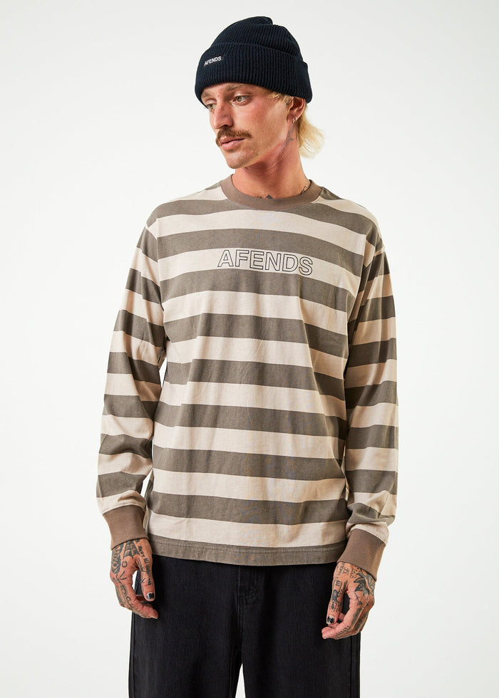 Afends Mens Sideline - Recycled Long Sleeve Striped T-Shirt - Beechwood - Sustainable Clothing - Streetwear