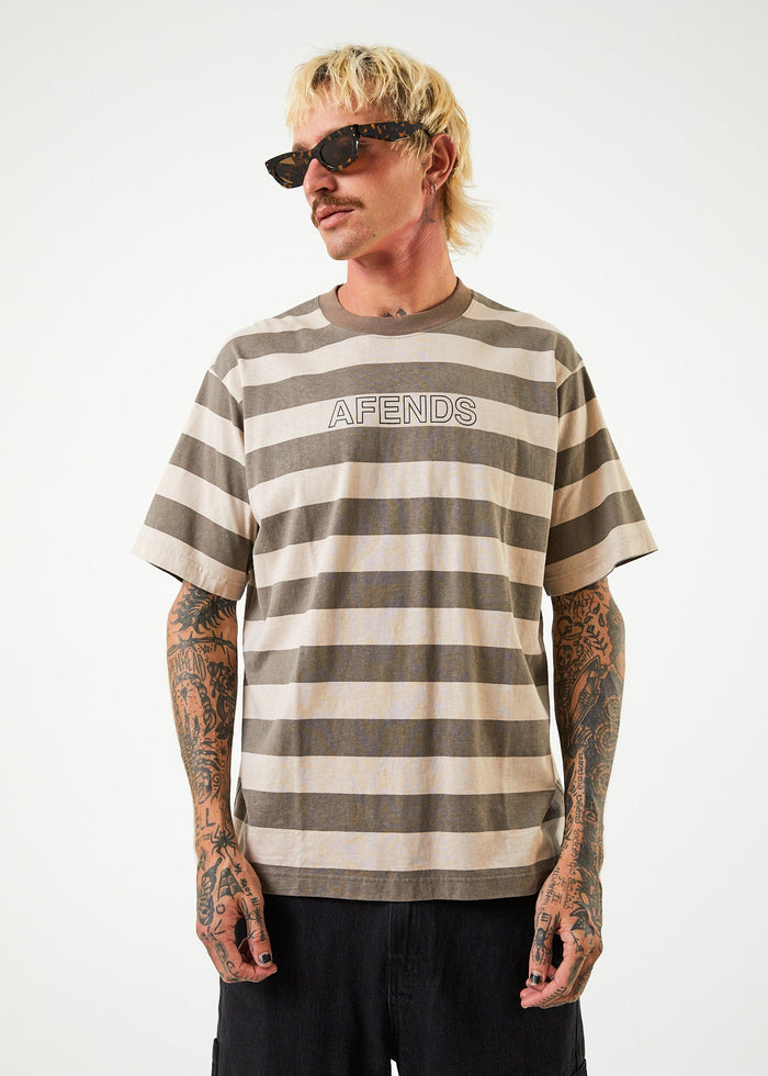 Afends Mens Sideline - Recycled Retro Striped T-Shirt - Beechwood - Sustainable Clothing - Streetwear