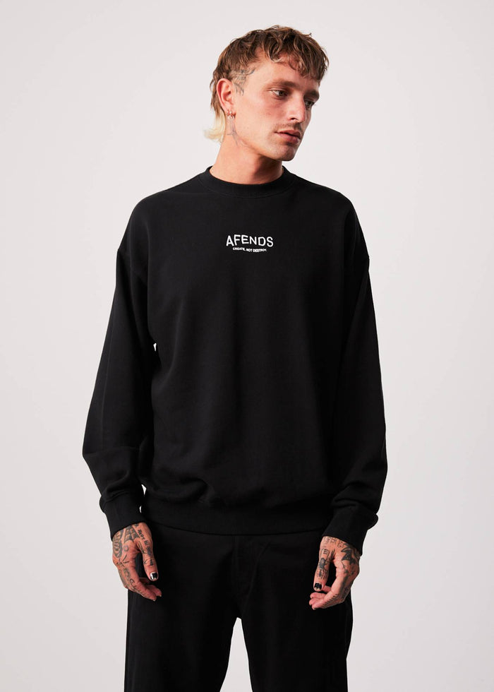 Afends Mens Spaced - Recycled Crew Neck Jumper - Black - Sustainable Clothing - Streetwear