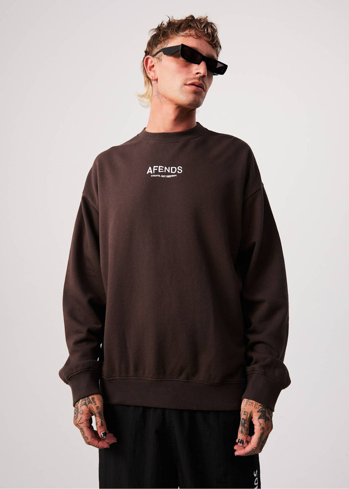 Afends Mens Spaced - Recycled Crew Neck Jumper - Coffee - Sustainable Clothing - Streetwear