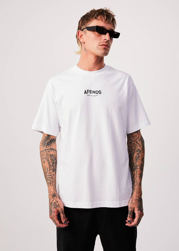 Afends Mens Spaced - Recycled Retro T-Shirt - White - Sustainable Clothing - Streetwear