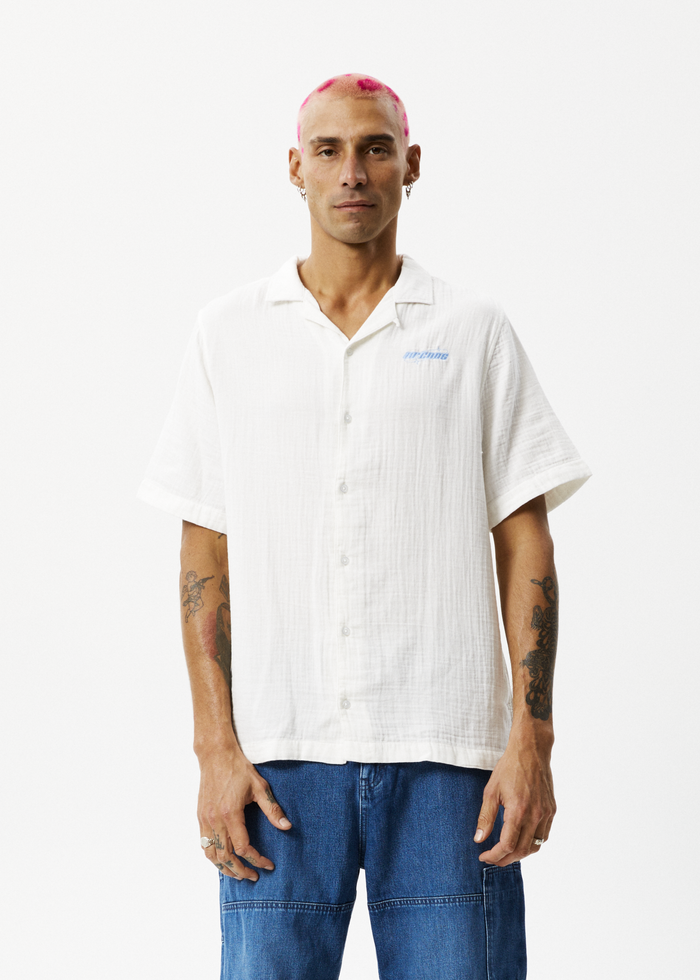 Afends Mens Stratosphere - Organic Cuban Short Sleeve Shirt - Off White - Sustainable Clothing - Streetwear