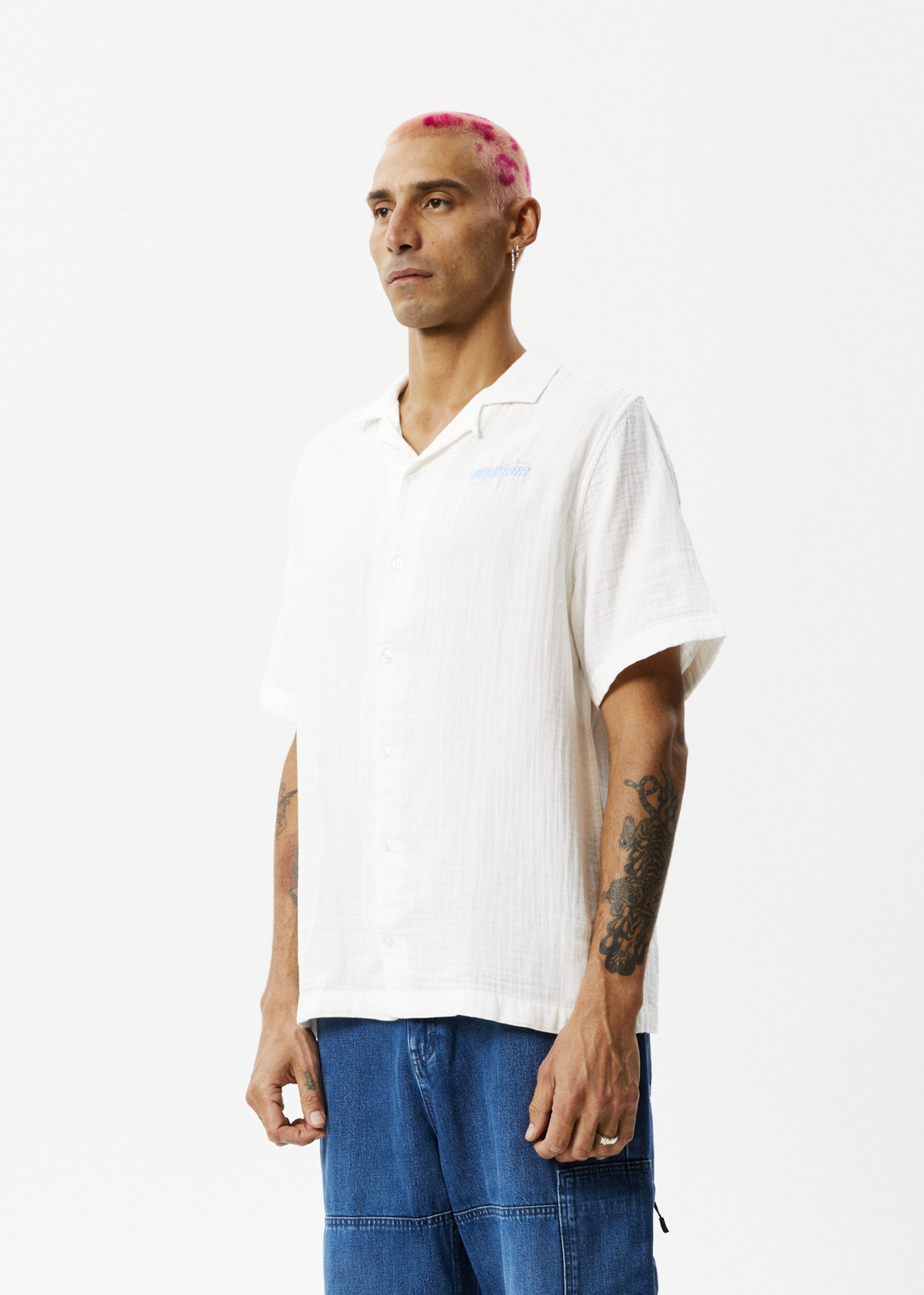 Afends Mens Stratosphere - Organic Cuban Short Sleeve Shirt - Off White - Sustainable Clothing - Streetwear