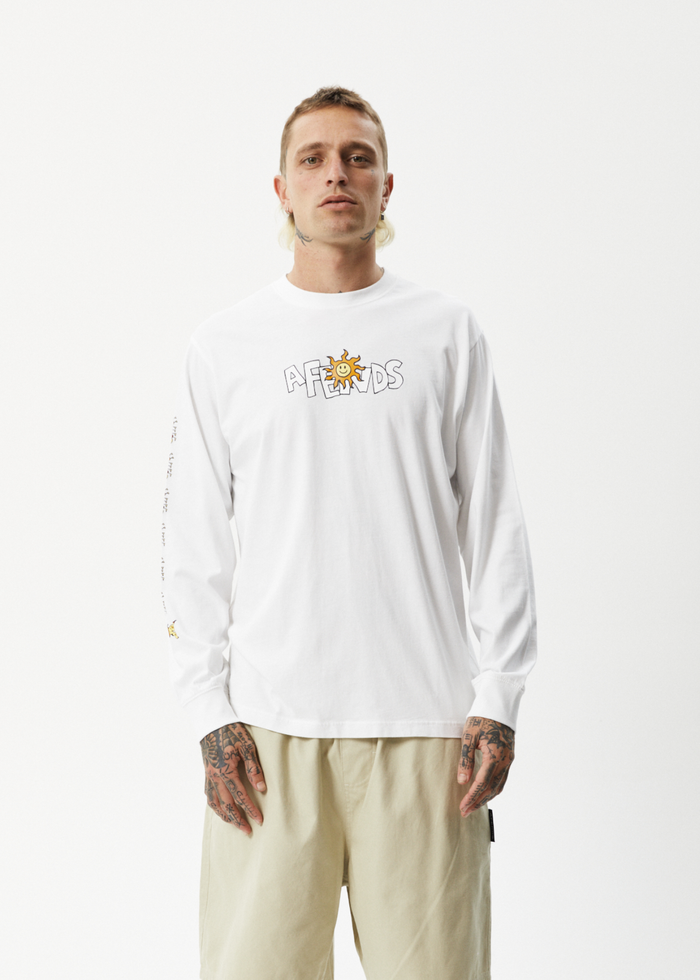 Afends Mens Sunshine - Long Sleeve Graphic T-Shirt - White - Sustainable Clothing - Streetwear