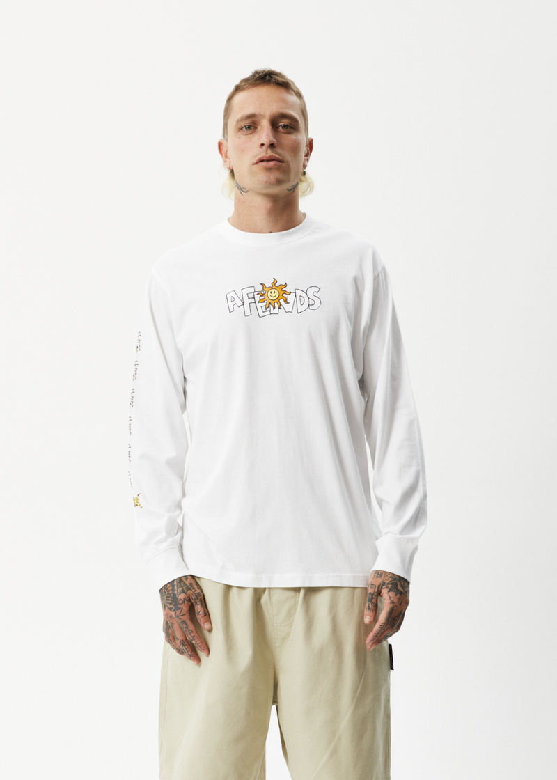 Afends Mens Sunshine - Long Sleeve Graphic T-Shirt - White