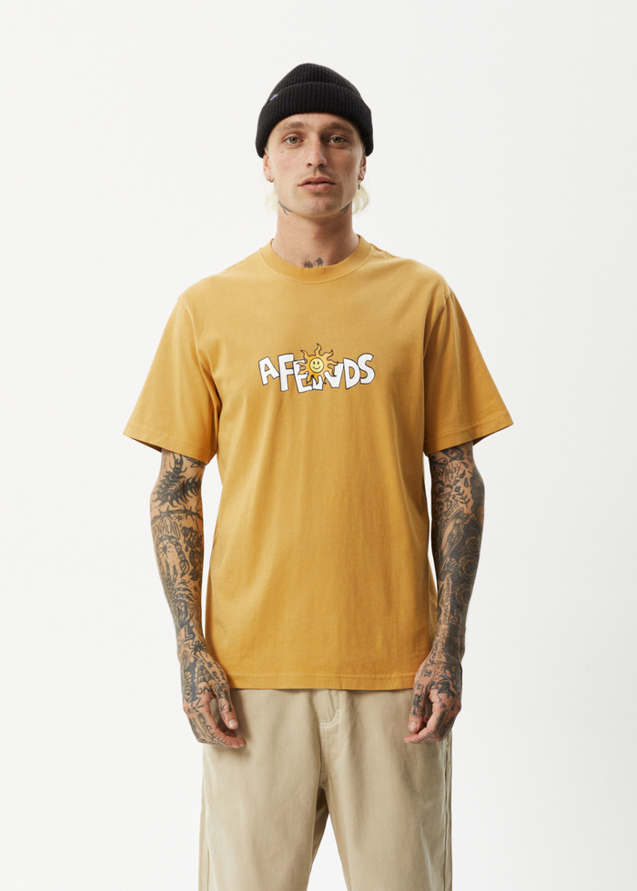 Afends Mens Sunshine - Retro Graphic T-Shirt - Mustard - Sustainable Clothing - Streetwear