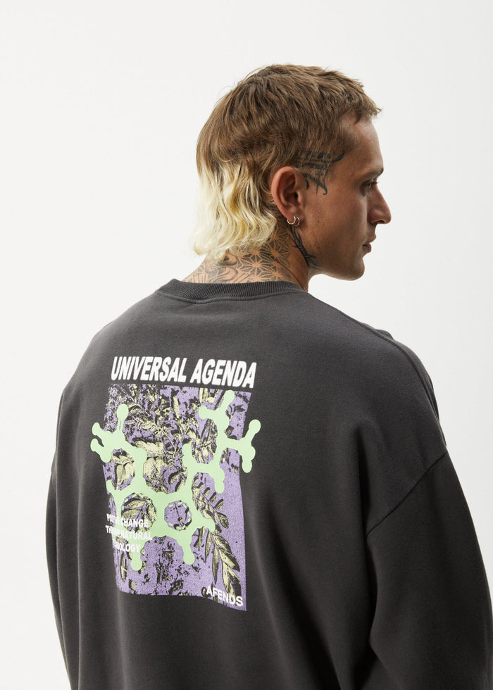 Afends Mens Universal - Crew Neck Jumper - Stone Black - Sustainable Clothing - Streetwear