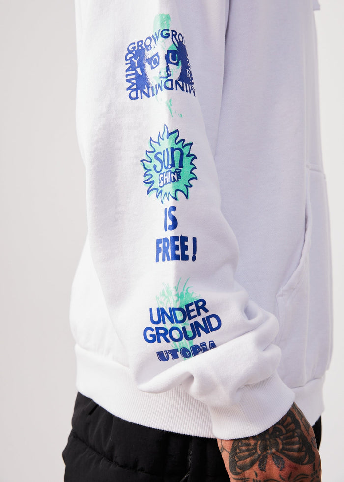 Afends Mens Utopia - Organic Graphic Hoodie - White - Sustainable Clothing - Streetwear