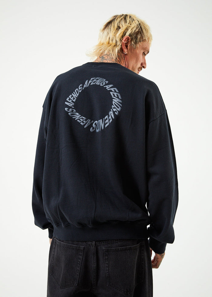 Afends Mens Vortex - Recycled Crew Neck Jumper - Black - Sustainable Clothing - Streetwear