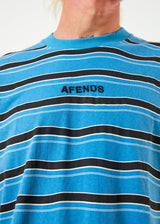 Afends Mens Warped - Recycled Retro Striped T-Shirt- Dark Teal - Afends mens warped   recycled retro striped t shirt  dark teal   sustainable clothing   streetwear