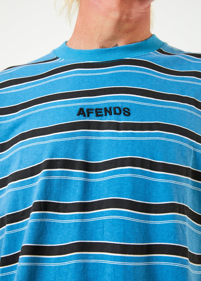 Afends Mens Warped - Recycled Retro Striped T-Shirt- Dark Teal - Sustainable Clothing - Streetwear