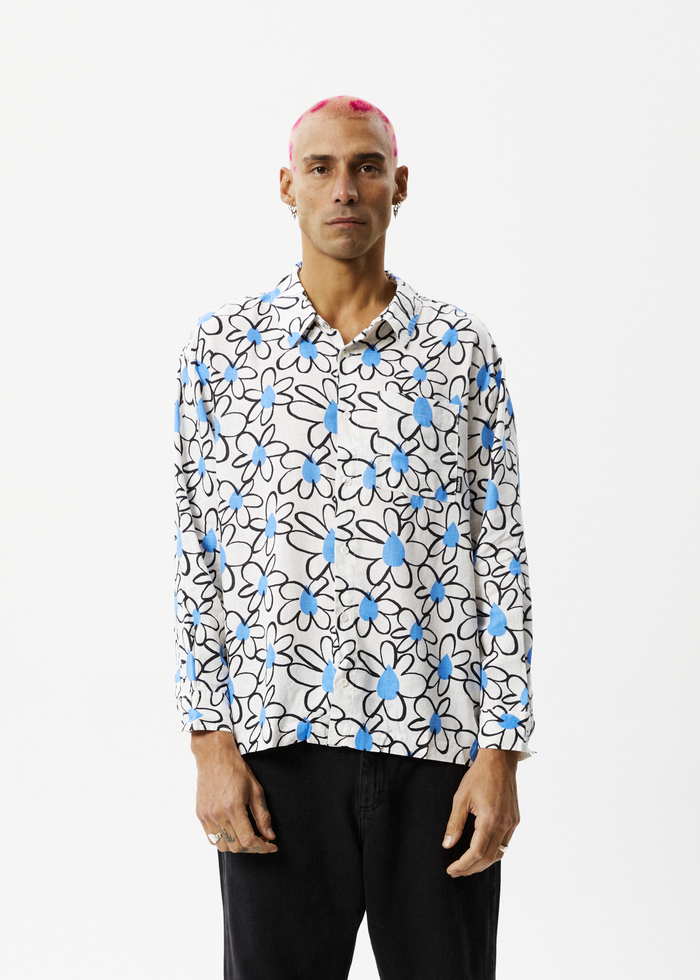 Afends Mens Waterfall - Long Sleeve Shirt - White - Sustainable Clothing - Streetwear