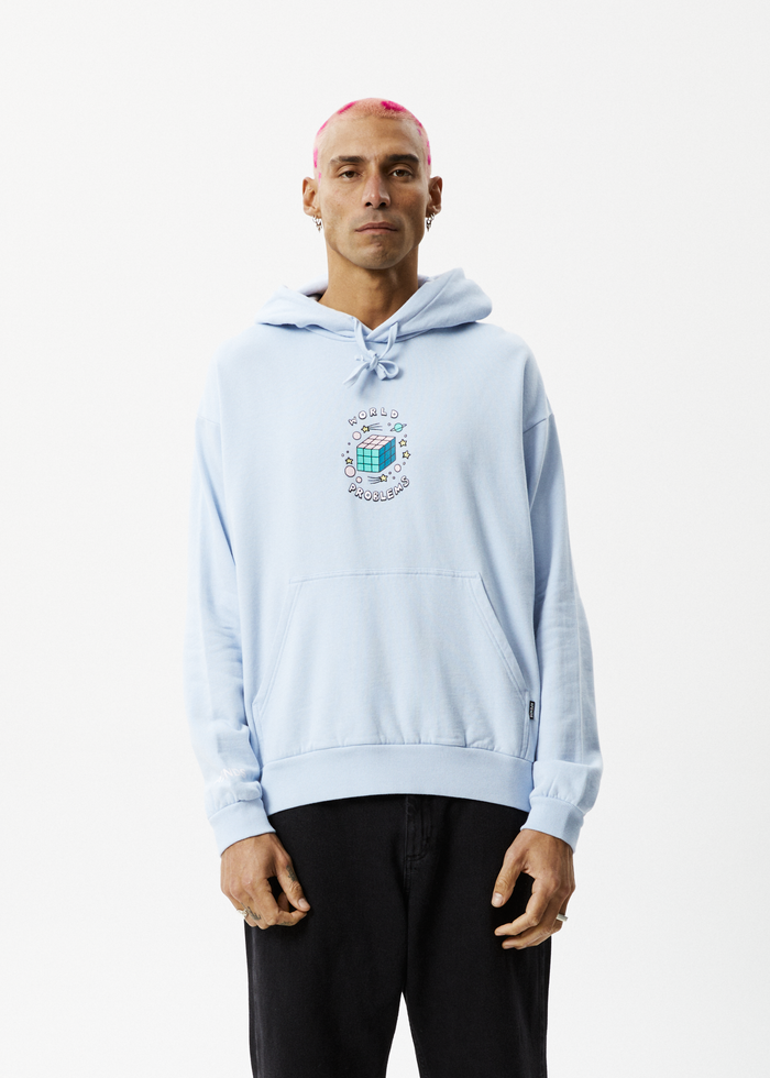 Afends Mens World Problems - Recycled Hoodie - Powder Blue - Sustainable Clothing - Streetwear
