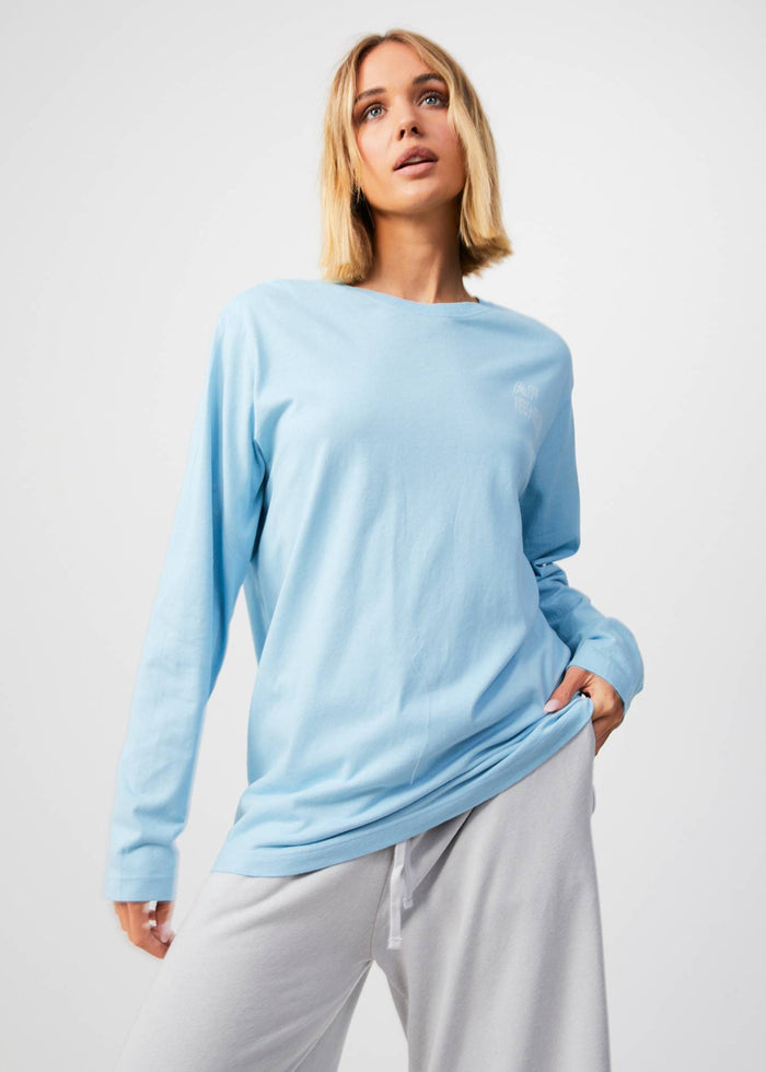 Afends Unisex Conditional - Unisex Organic Oversized Long Sleeve T-Shirt - Sky Blue - Sustainable Clothing - Streetwear
