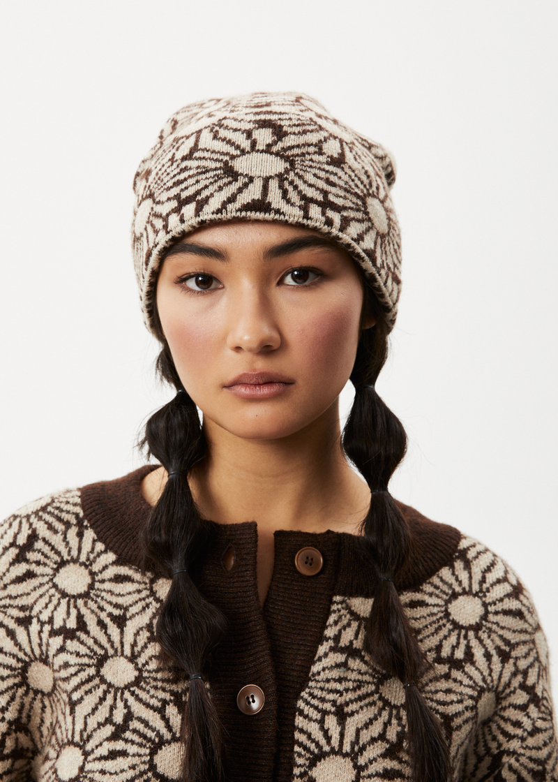 Afends Unisex Dandy - Floral Knit Beanie - Toffee