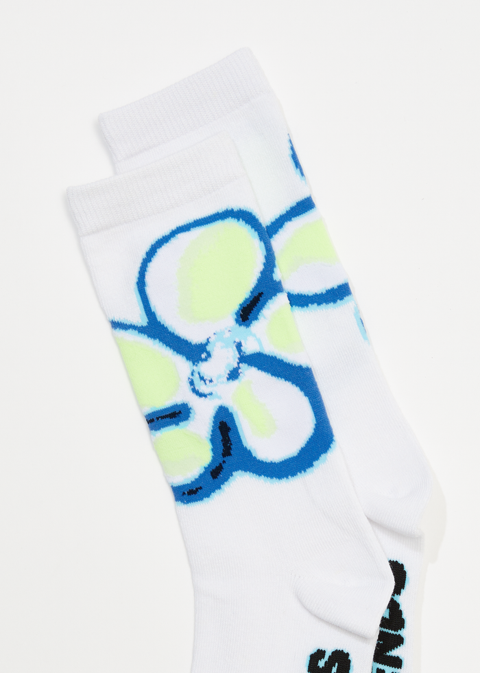 Afends Unisex Feel Free - Hemp Crew Socks - White - Sustainable Clothing - Streetwear