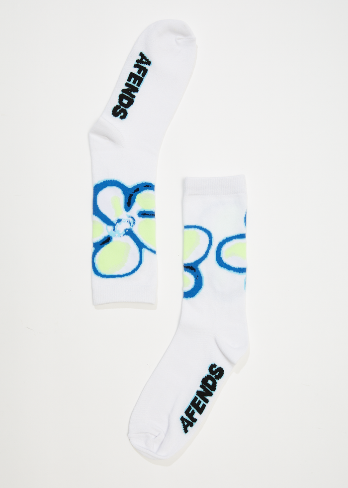 Afends Unisex Feel Free - Hemp Crew Socks - White - Sustainable Clothing - Streetwear