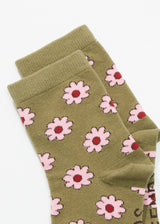 Afends Unisex Flower - Crew Socks - Olive - Afends unisex flower   crew socks   olive   sustainable clothing   streetwear