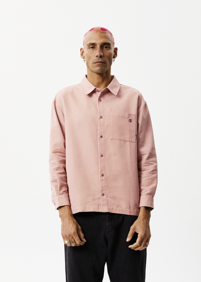 Afends Unisex Night Shade - Long Sleeve Shirt - Mustard Stripe - Sustainable Clothing - Streetwear