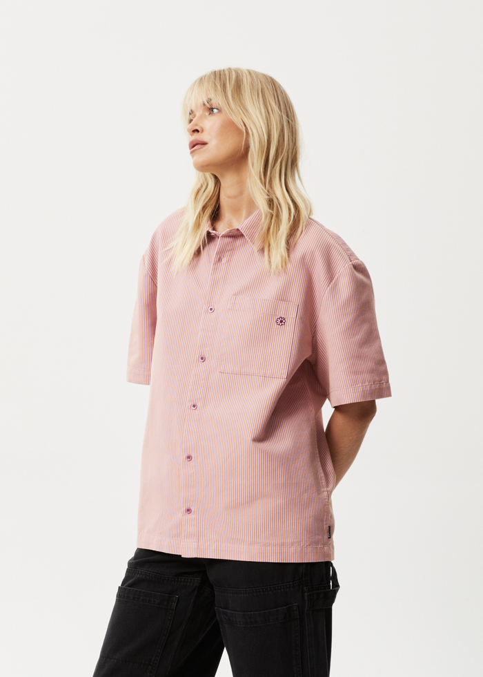 Afends Unisex Night Shade - Short Sleeve Shirt - Mustard Stripe - Sustainable Clothing - Streetwear