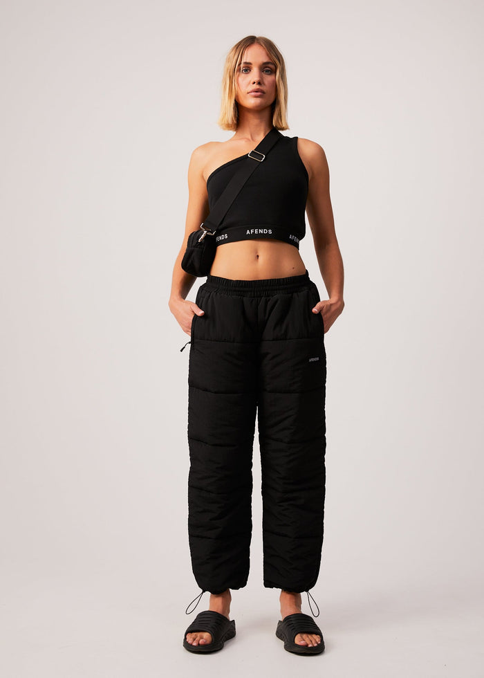 Afends Unisex Pala - Unisex Recycled Puffer Pants - Black - Sustainable Clothing - Streetwear