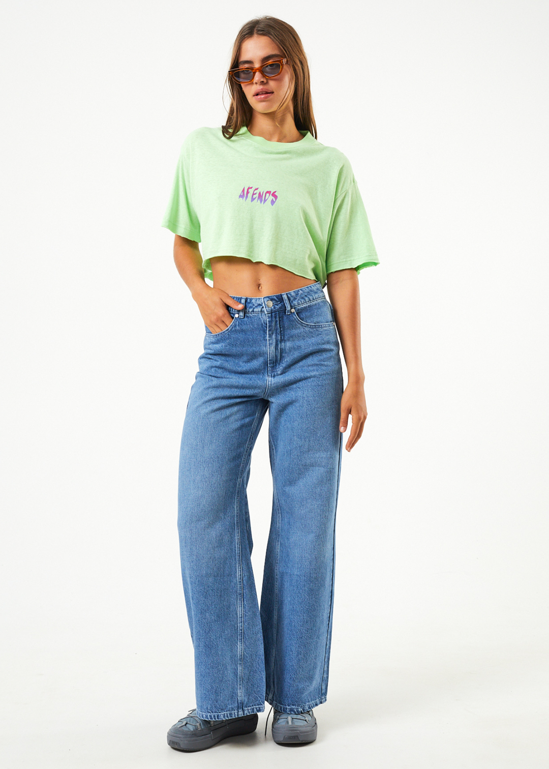 Afends Womens Electric Slay Cropped - Hemp Oversized T-Shirt - Lime Green - Sustainable Clothing - Streetwear