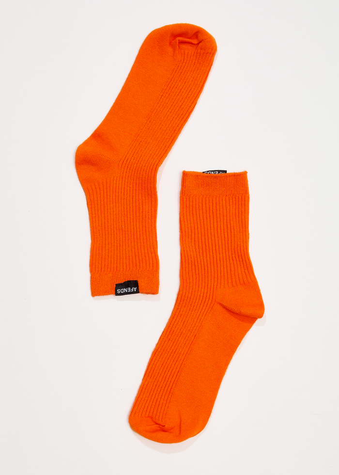 Afends Unisex The Essential - Hemp Ribbed Crew Socks - Orange - Sustainable Clothing - Streetwear